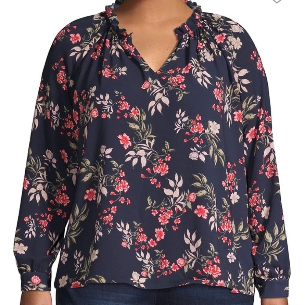 Lord & Taylor floral split neck long sleeve top